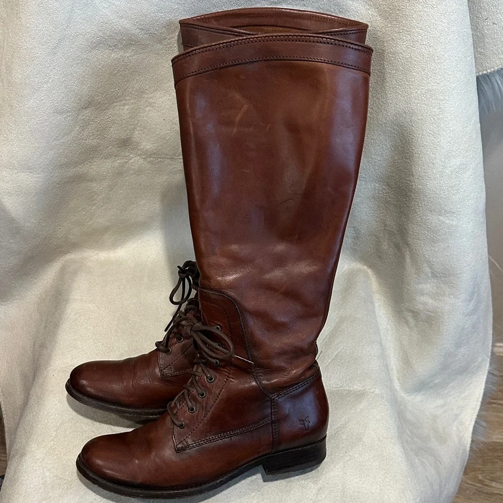 Frye Brown Leather Melissa  Lace up zip women’s